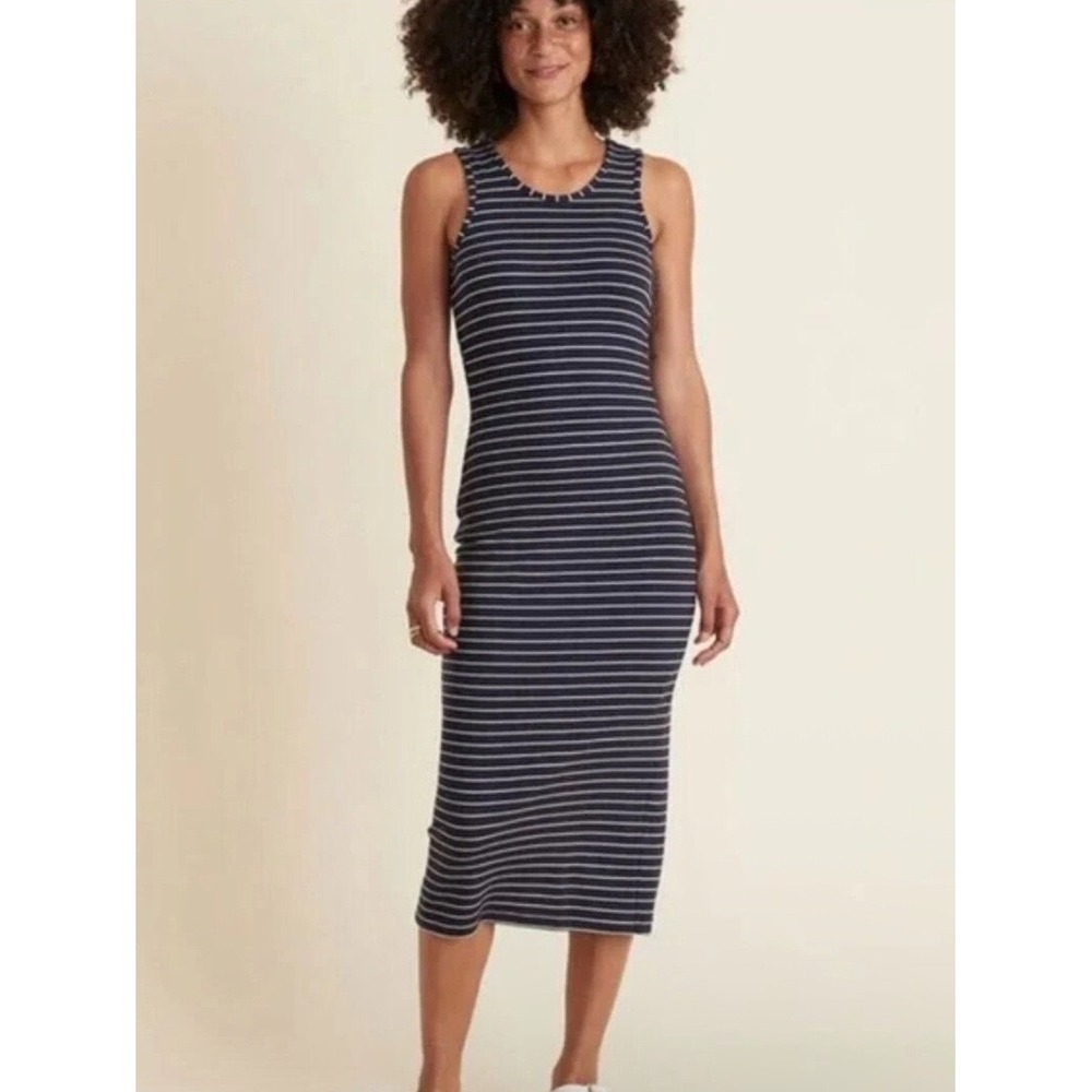 Marine Layer Lexi Ribbed Midi Tank Dress XS Navy White Stripe Sleeveless Bodycon